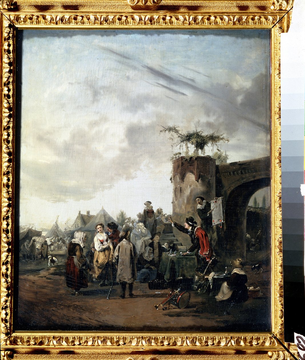 "Şarlatan" Bir köy meydanına yerleştirilen bir sahtekar, sakinleri mucize hapları almaya çağırır. Philibert Louis Debucourt (1755-1832) tarafından 1780 dolaylarında Moskova Puşkin Müzesi by Philibert Louis Debucourt