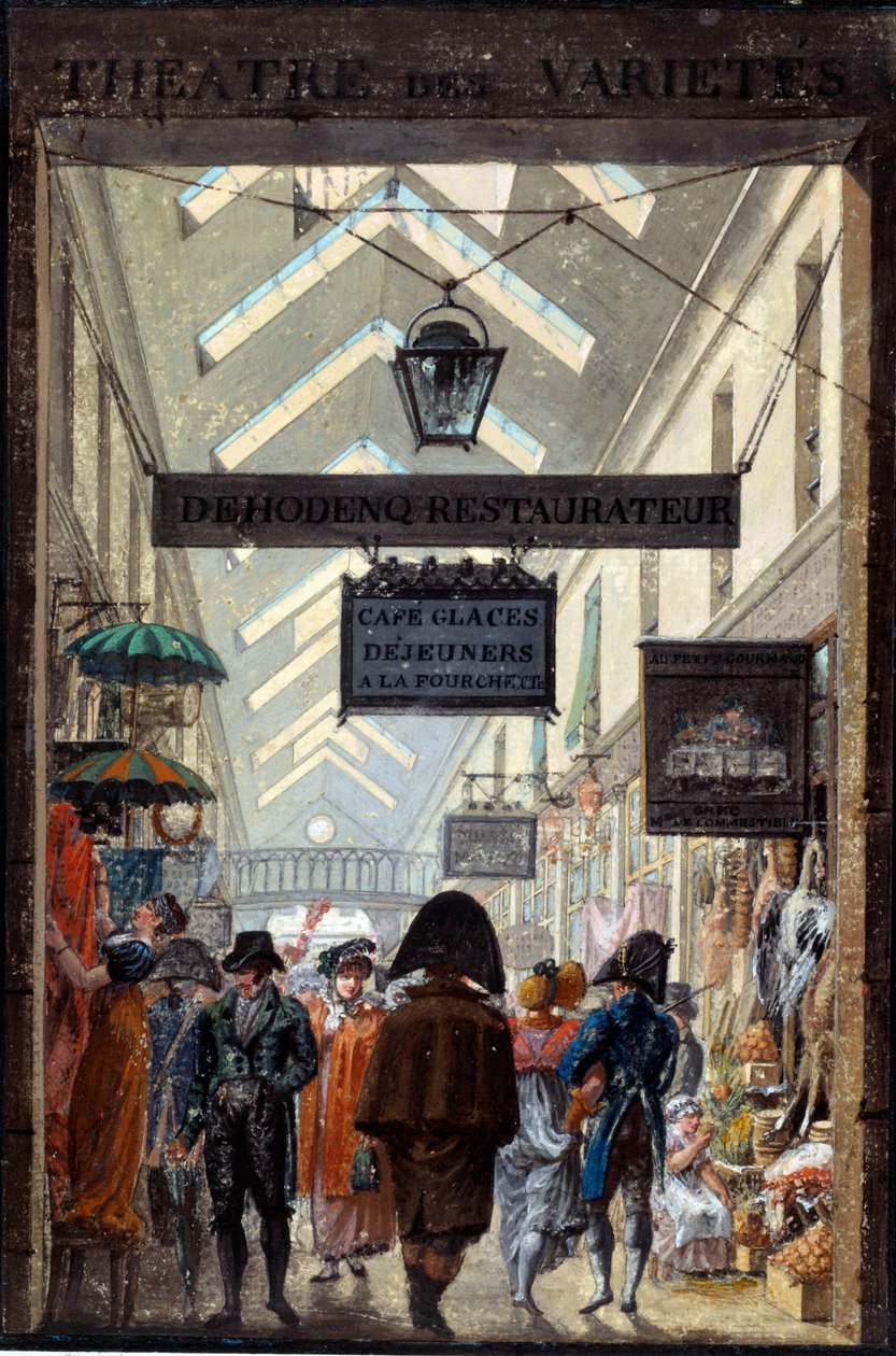 Paris Litografisinde Le pasaj des Panoramas Louis Philibert Debucourt