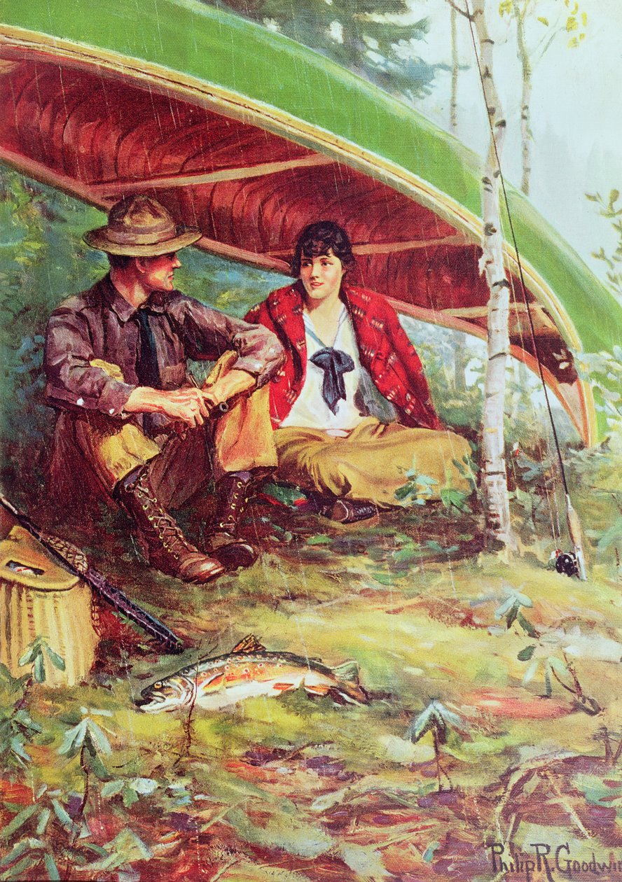 Bir Teknenin Altında Yağmurdan Sığınak Alan Çift by Philip Russell Goodwin