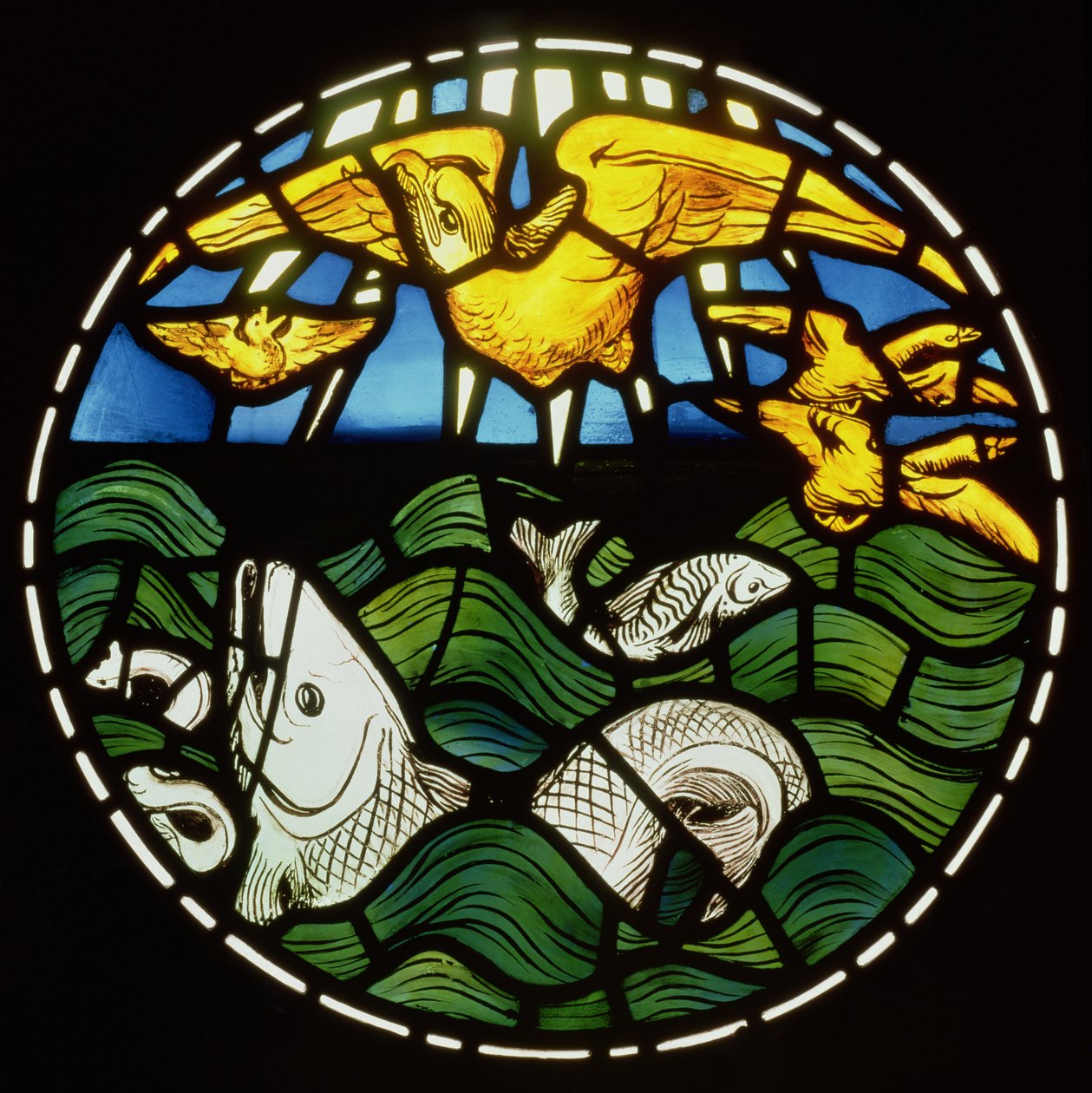 Kuşlar ve Balıklar, Yaratılış Penceresinden detay, 1861 (vitray) (bkz. 120153) by Philip Webb