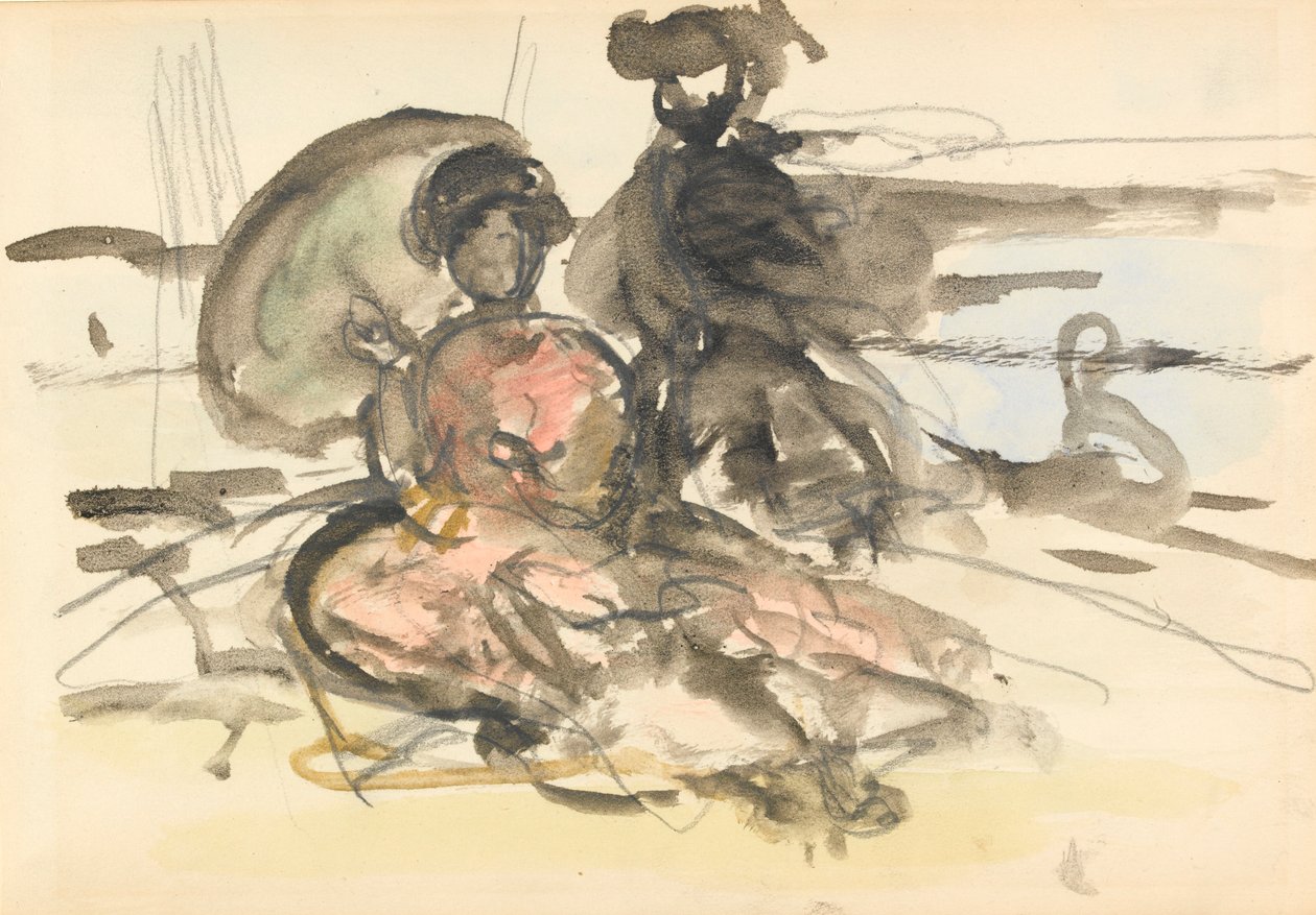 Şekil Çalışması: bir nehir kıyısında oturan iki kadın (kağıt üzerinde grafit ve tuvalet) by Philip Wilson Steer