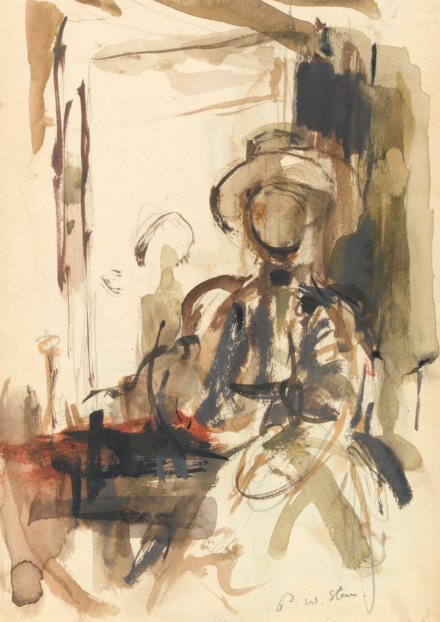 Seated figure: woman seated, wearing a hat (graphite und wc on paper) by Philip Wilson Steer