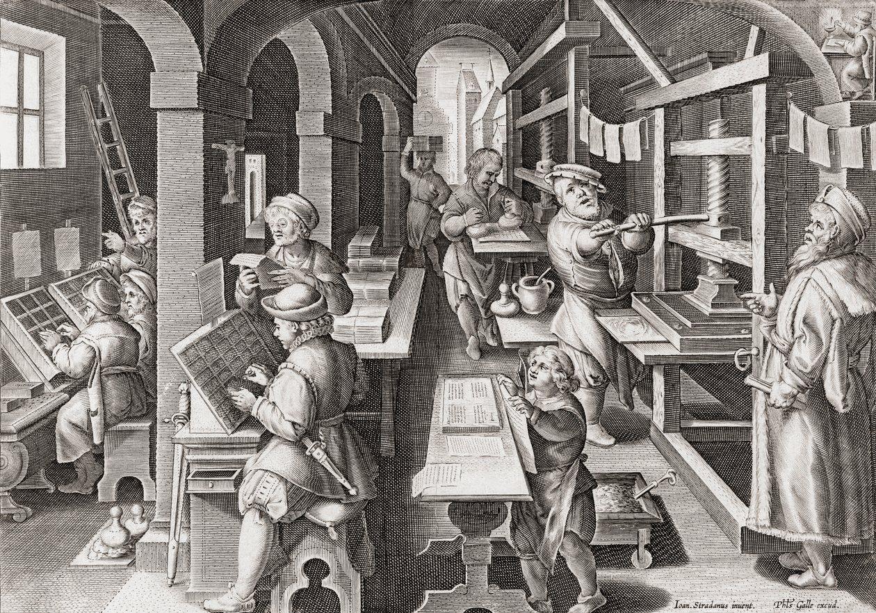 1590 dolaylarında bir Avrupa matbaası (gravür) by Philip (after) Galle