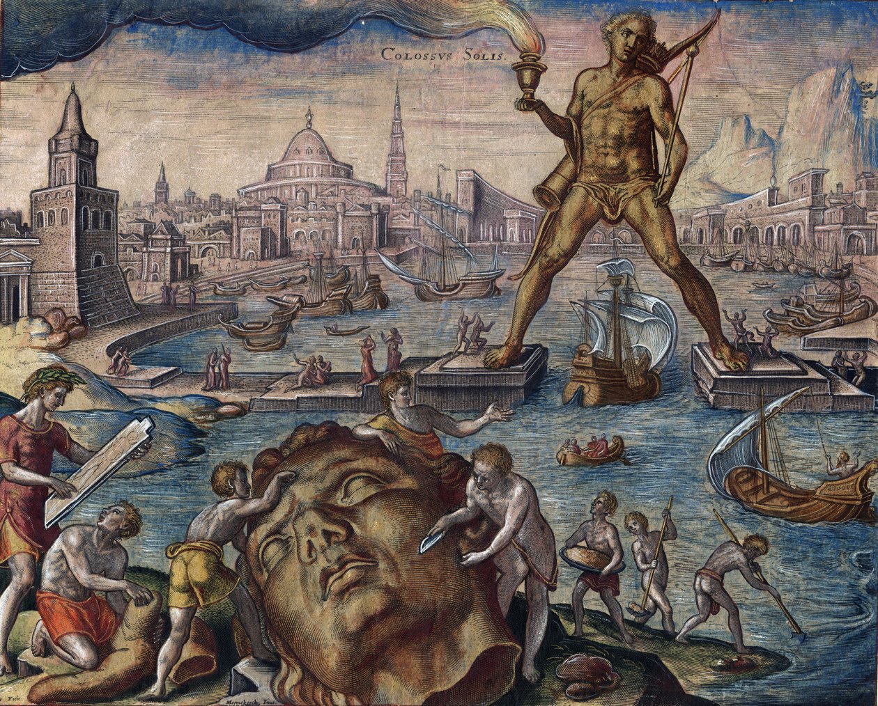 Eylül merveilles du monde : ""Le colosse de Rhodes"" (Colosso di Rodi) - Rodos Heykeli ("Dünyanın Sekizinci Harikası" serisinden) Maarten van Heemskerck