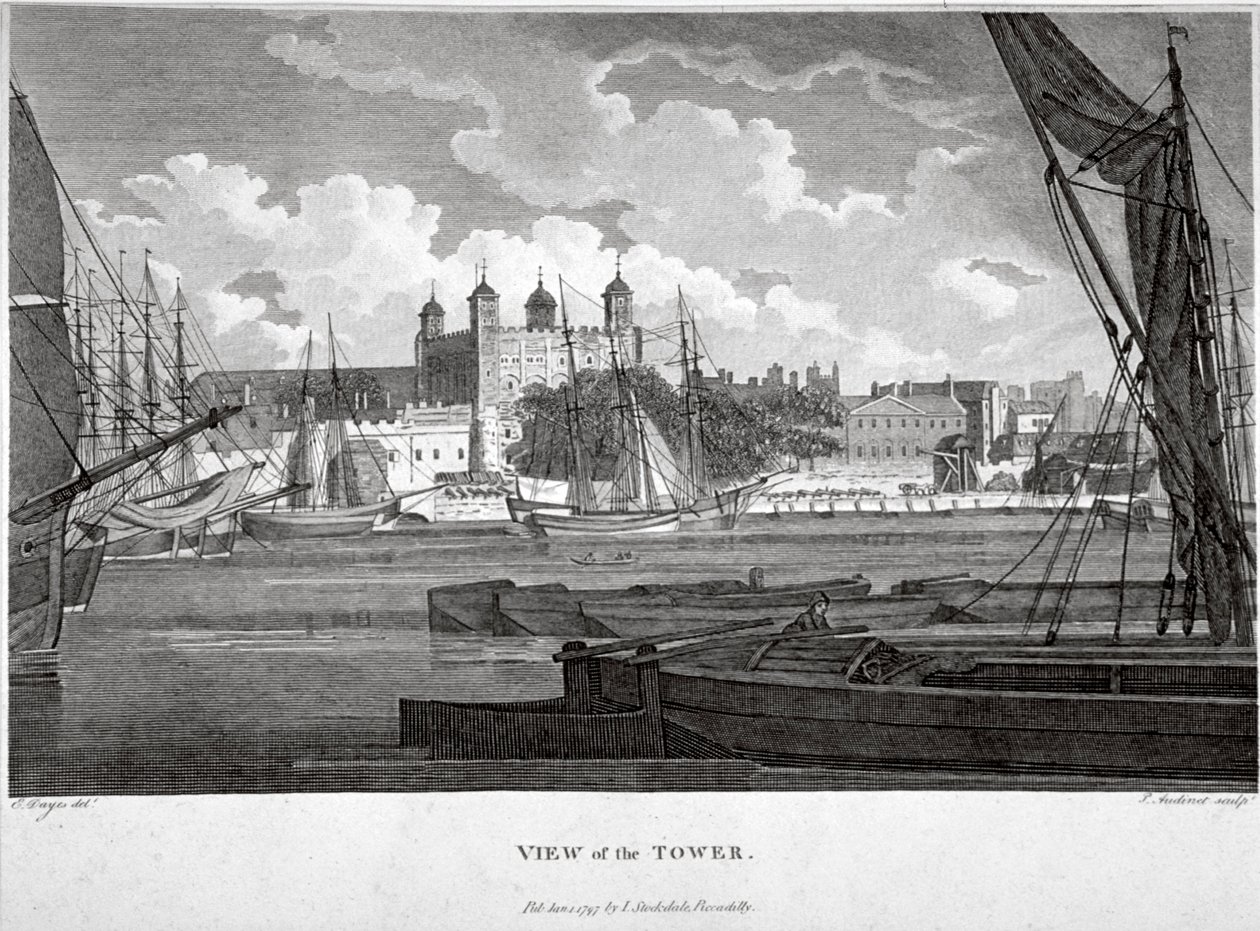 Thames Nehri üzerinde teknelerle Londra Kulesi manzarası, c1790 by Philip Audinet