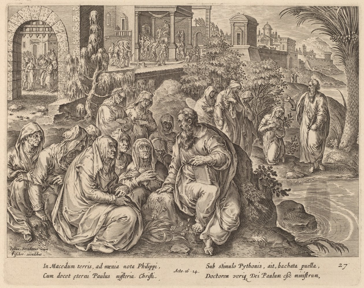 Aziz Paul, Bir Nehir Kenarında Filipi Kadınlarıyla Konuşuyor by Philip Galle after Jan van der Straet