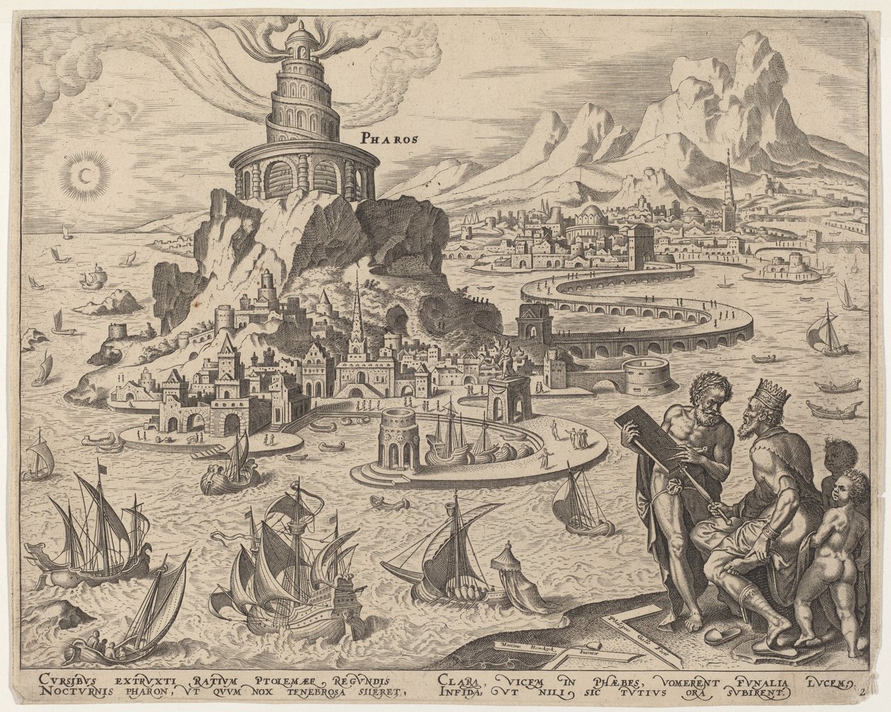 Pharos (İskenderiye Deniz Feneri) by Philip Galle, after Maerten van Heemskerck