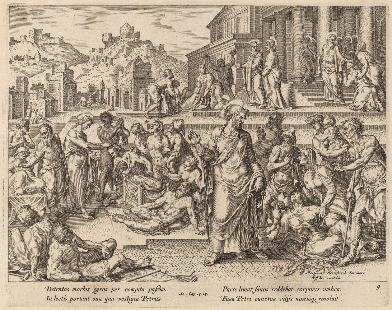 Aziz Peter gölgesiyle hastaları iyileştiriyor by Philip Galle after Maerten van Heemskerck