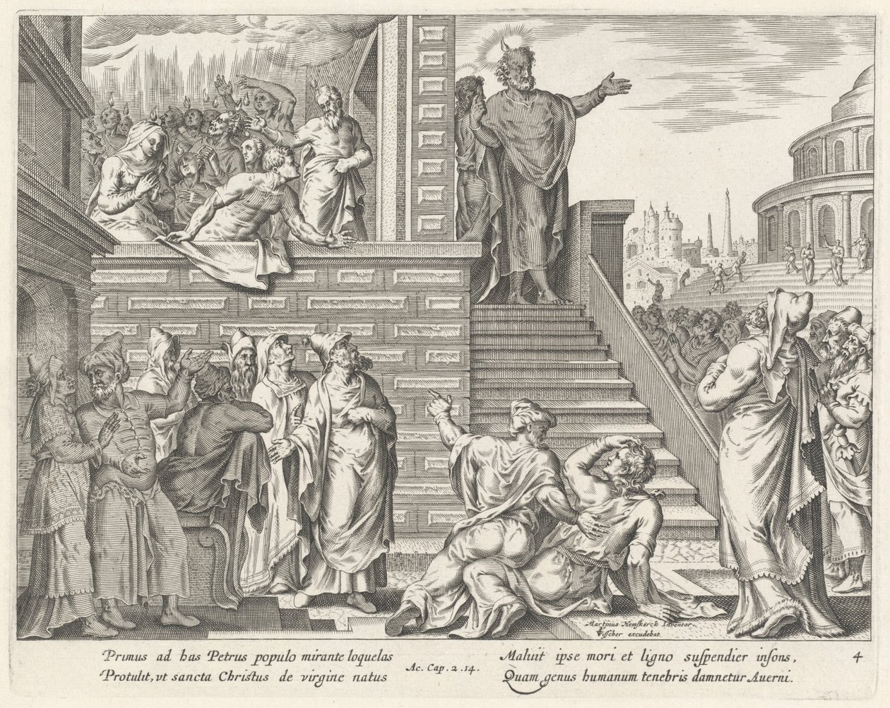 Aziz Petrus İnsanlara Mesih Hakkında Konuşuyor by Philip Galle after Maerten van Heemskerck