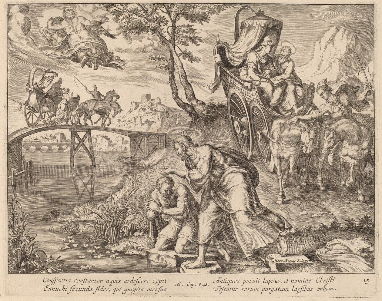 Hadım Vaftizi tarafından Aziz Philip by Philip Galle after Maerten van Heemskerck