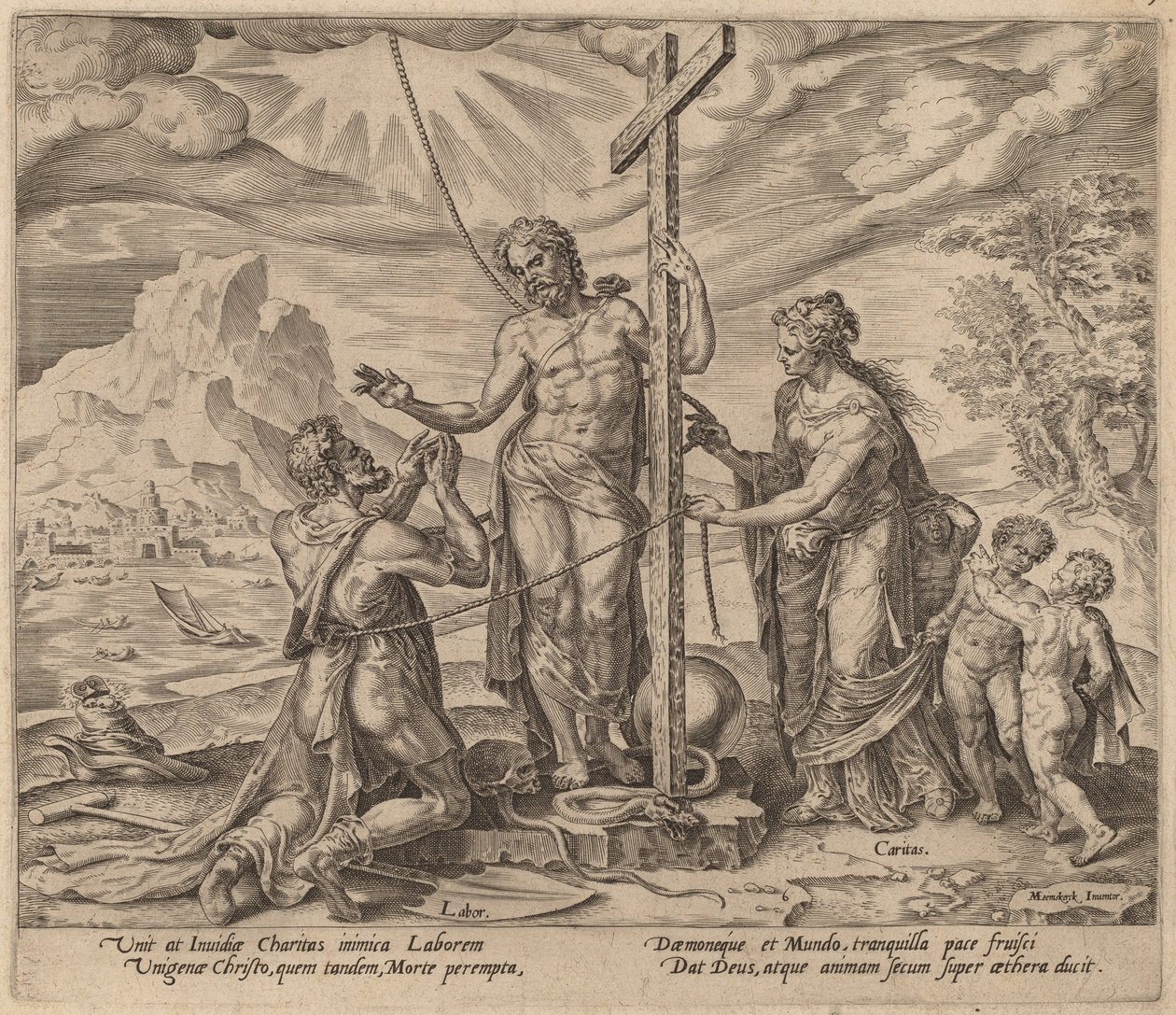Çalışkan İşçi Ölümden Sonra Mesih ile Birleşti by Philip Galle after Maerten van Heemskerck