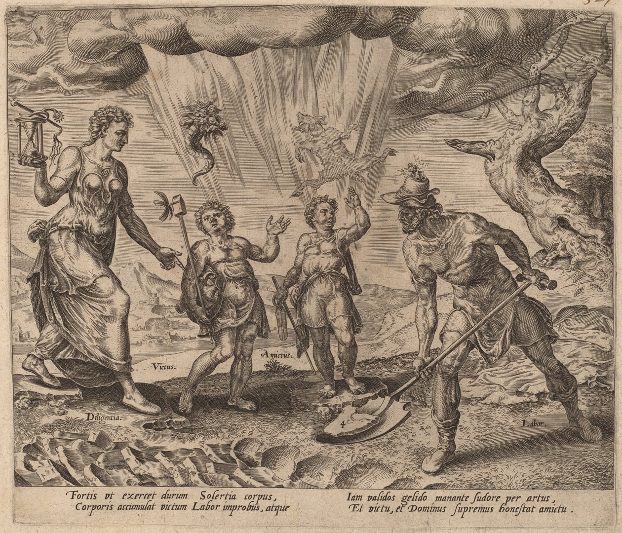 Çalışkan İşçiye Yiyecek ve Giyecek Veren Rab by Philip Galle after Maerten van Heemskerck