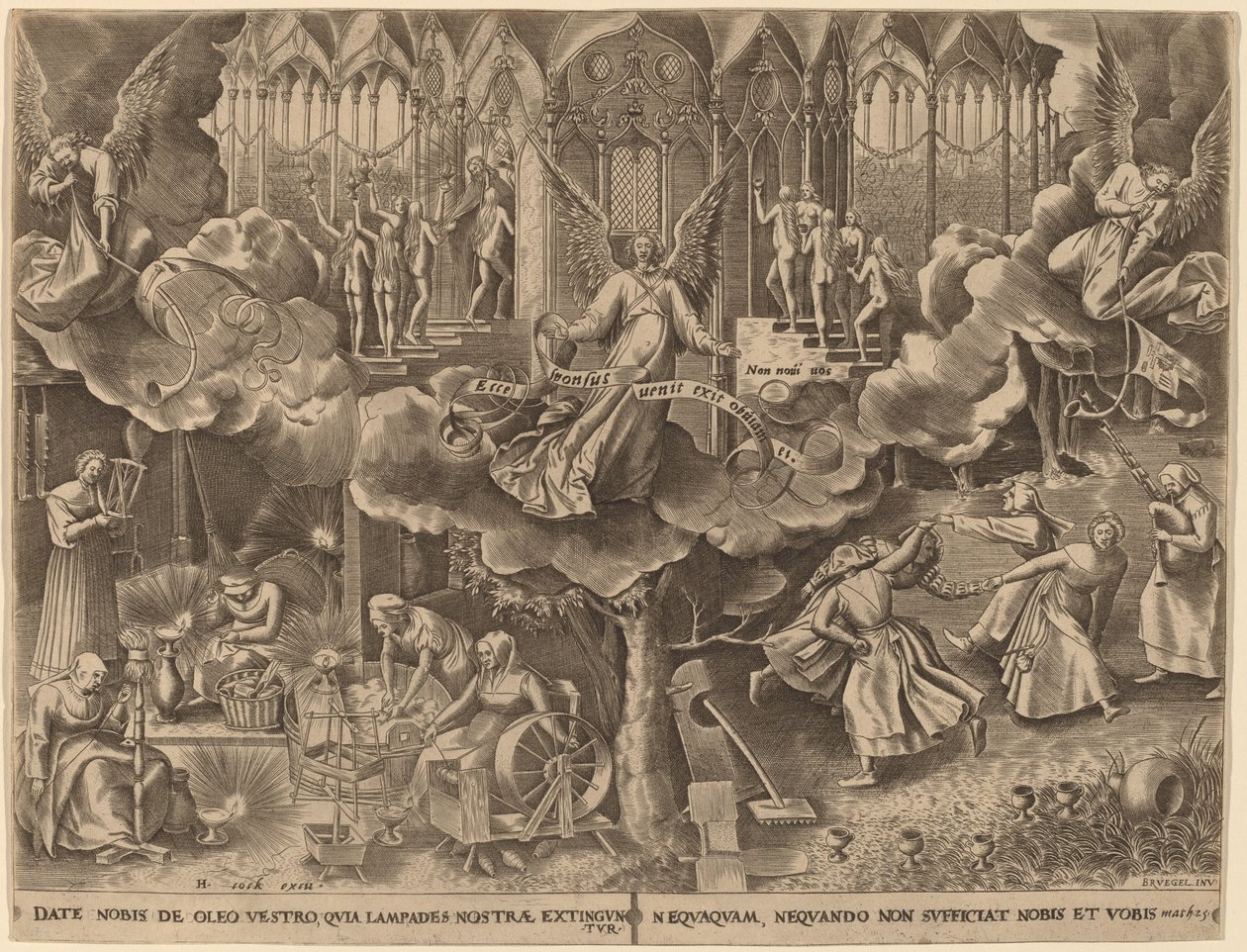 Bilge ve Budala Bakirelerin Meselleri by Philip Galle after Pieter Bruegel the Elder