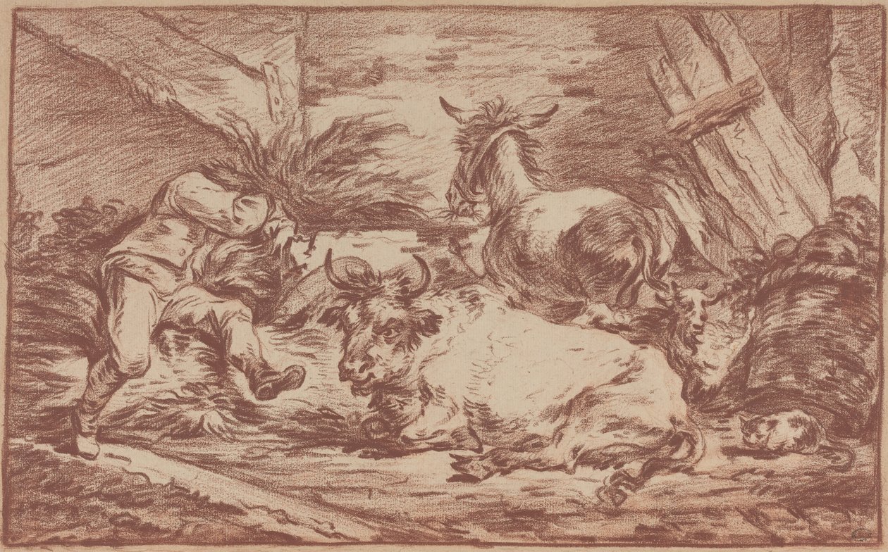 Ahırdaki Hayvanlar (serili kağıt üzerine kırmızı tebeşir) by Philip James de (1740-1812) Loutherbourg