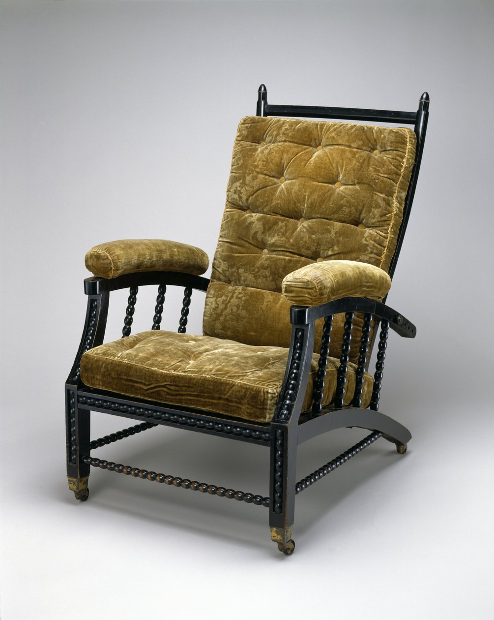 Ayarlanabilir Arka Koltuk, c.1870 (ebonize ahşap, kabartmalı kadife ve metal) by Philip Webb