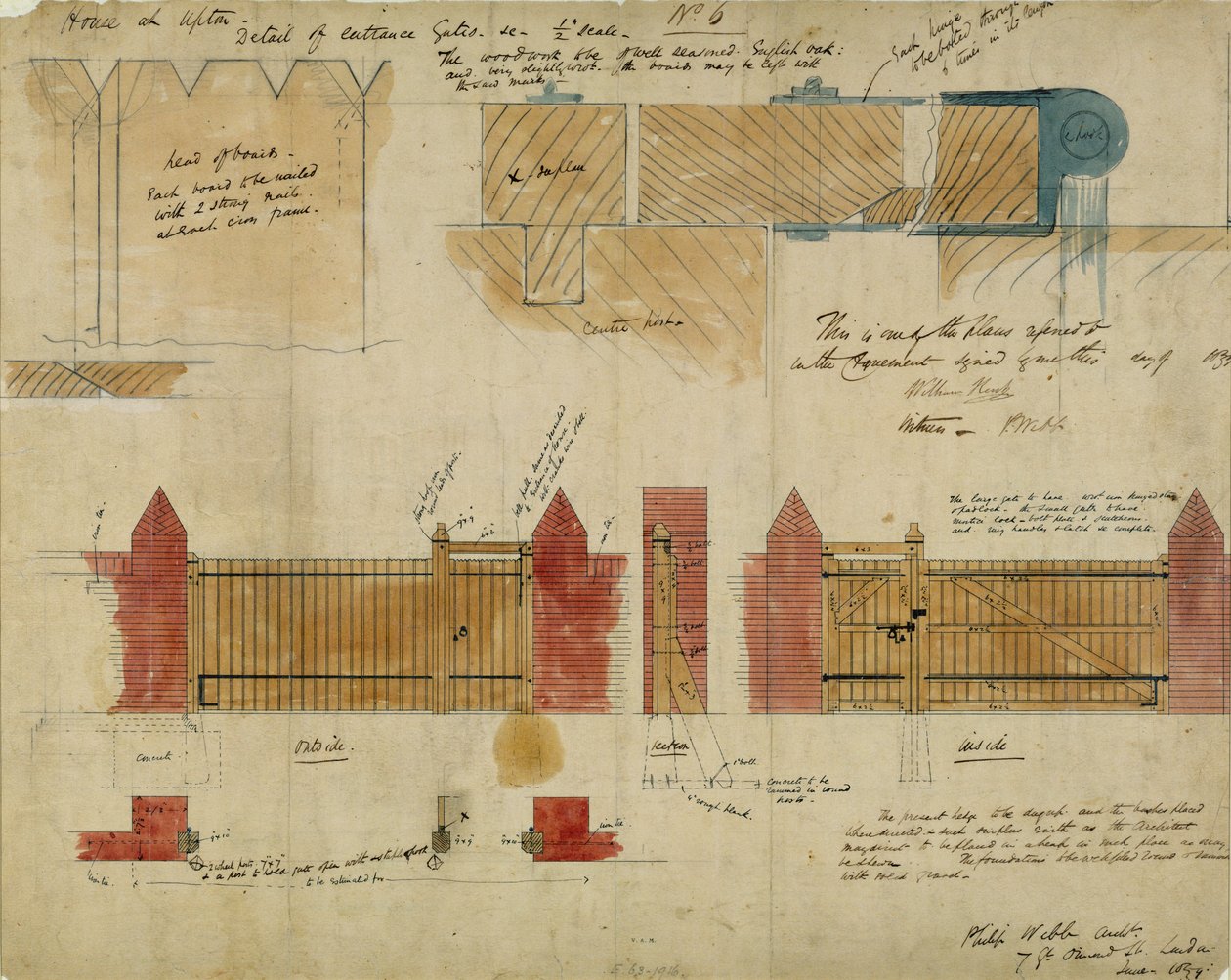 The Red House için planlar ve cepheler, Bexley Heath, 1859 (kağıt üzerinde kalem ve mürekkep ve tuvalet) by Philip Webb