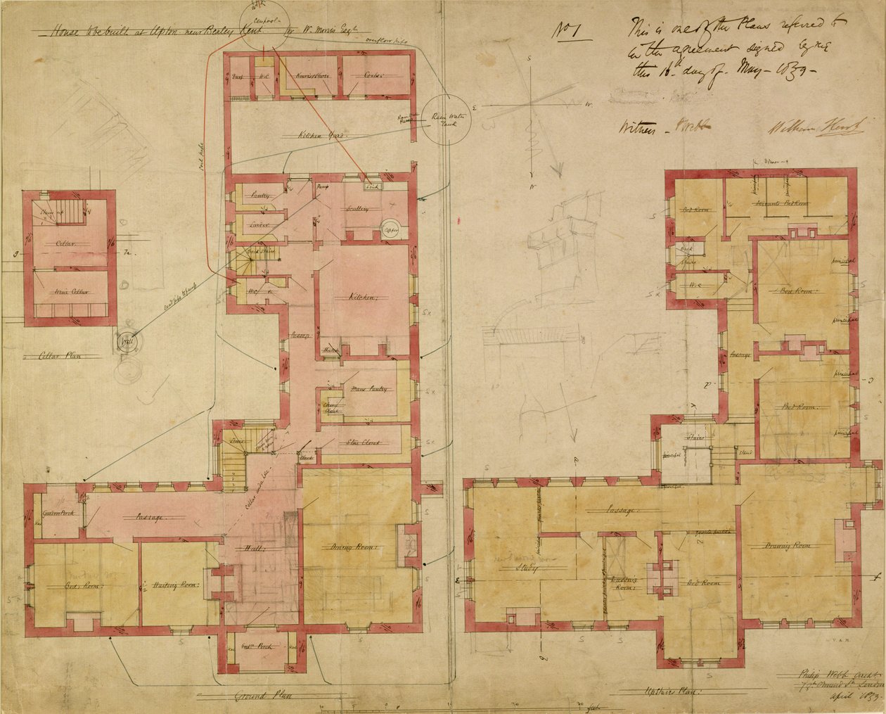 Red House için Planlar, Bexley Heath, 1859 (kağıt üzerinde kalem ve mürekkep ve wc) by Philip Webb