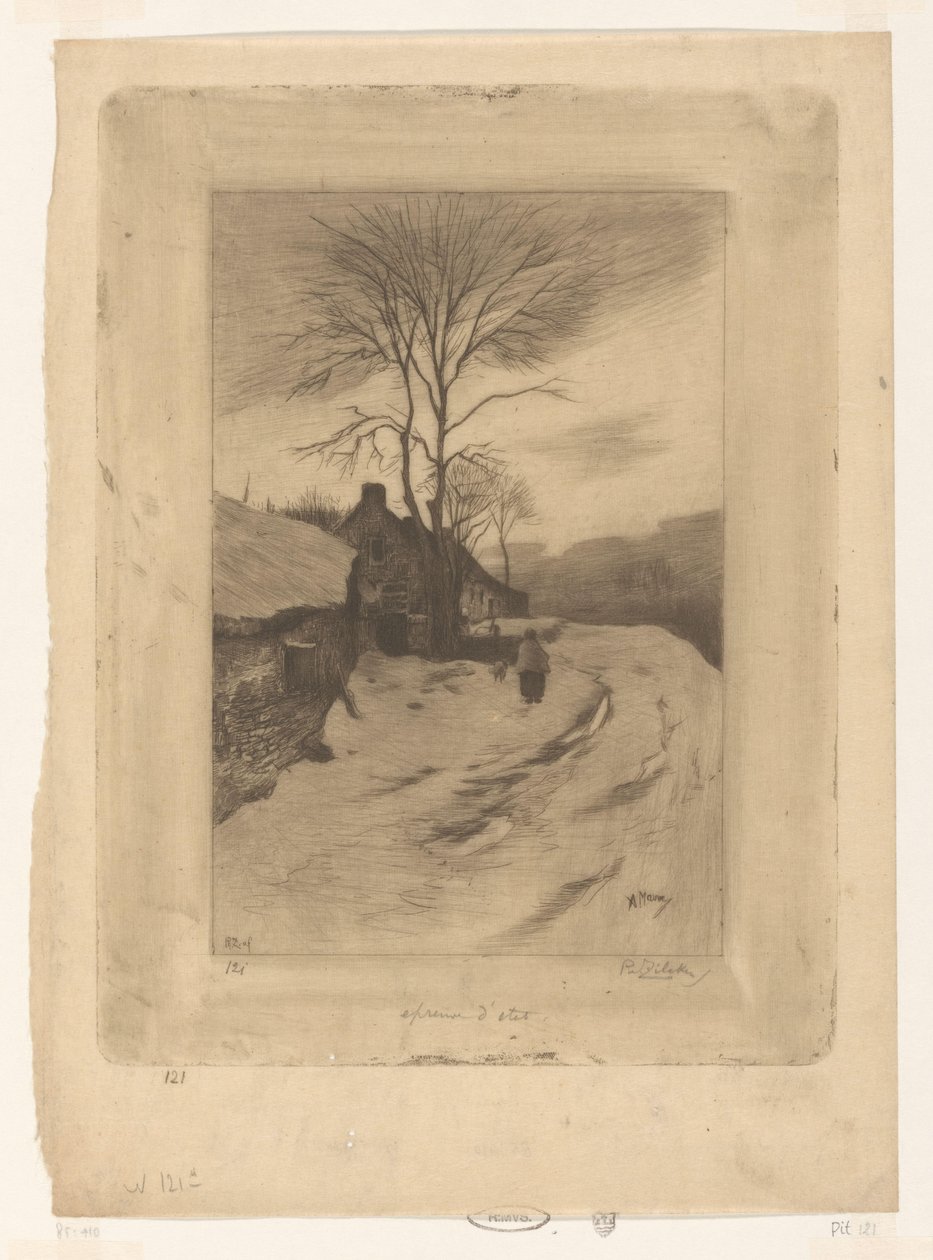 Çıplak ağaçları olan bir yol boyunca çiftlikler Hiver (orijinal başlık) by Philip Zilcken (signed by artist)