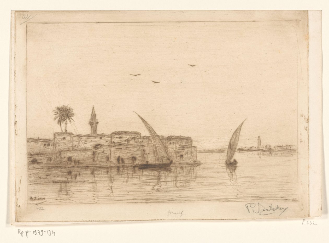 Yelkenli teknelerle Nil manzarası Au bord du Nil (orijinal başlık) by Philip Zilcken (signed by artist)