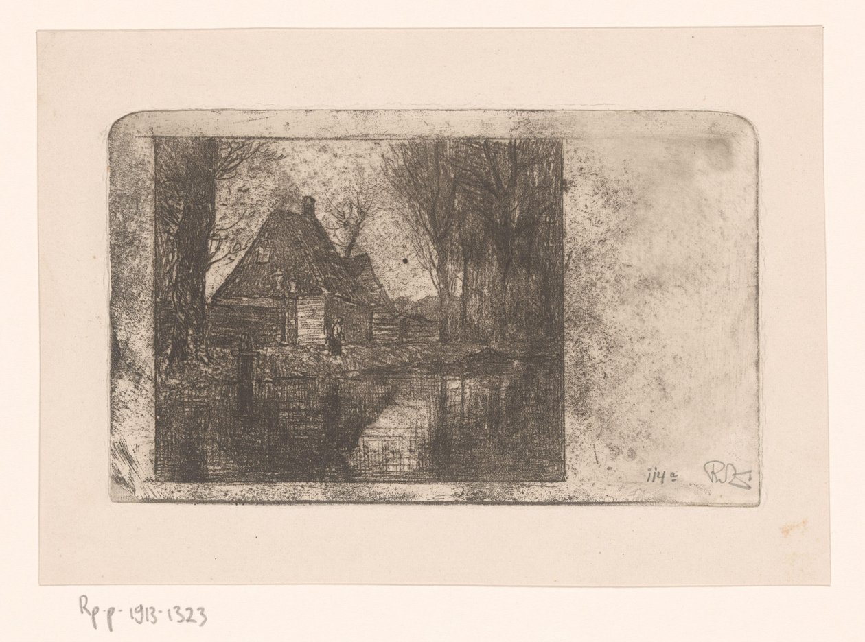 Bir hendekte ahşap ev ve ağaçlar by Philip Zilcken (signed by artist)