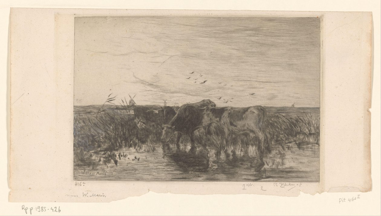 Çayırda su kenarındaki inekler Vaches au bord de l'eau (orijinal başlık) by Philip Zilcken (signed by artist)