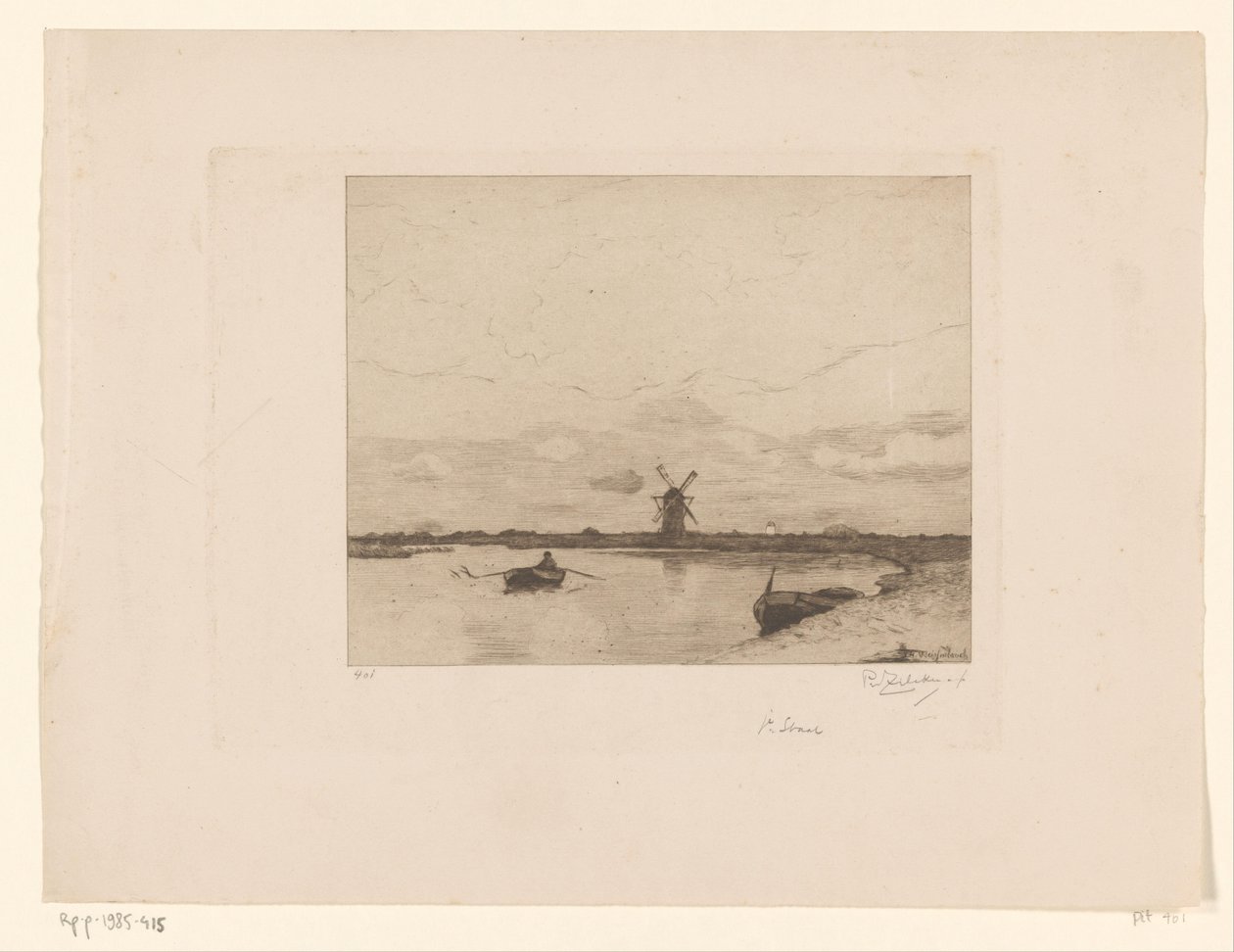 Bir değirmen ile bir çayır manzarasında bir kayıkla yelken açın Paysage (orijinal başlık) by Philip Zilcken (signed by artist)
