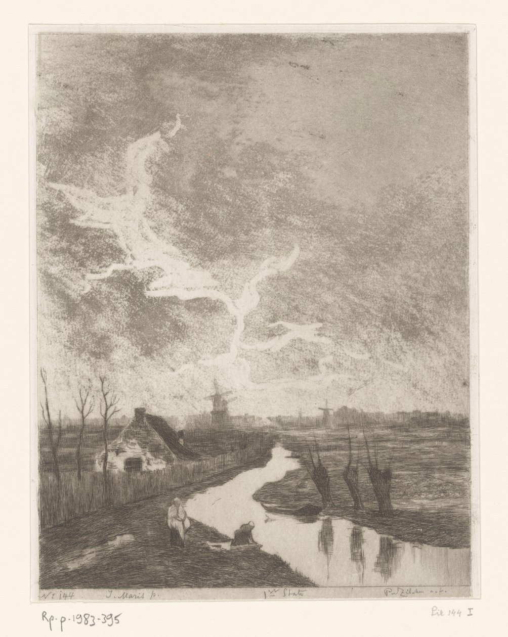 Hendek, çiftlik ve değirmenler ile çayır manzara Environments de La Haye (orijinal başlık) by Philip Zilcken (signed by artist)