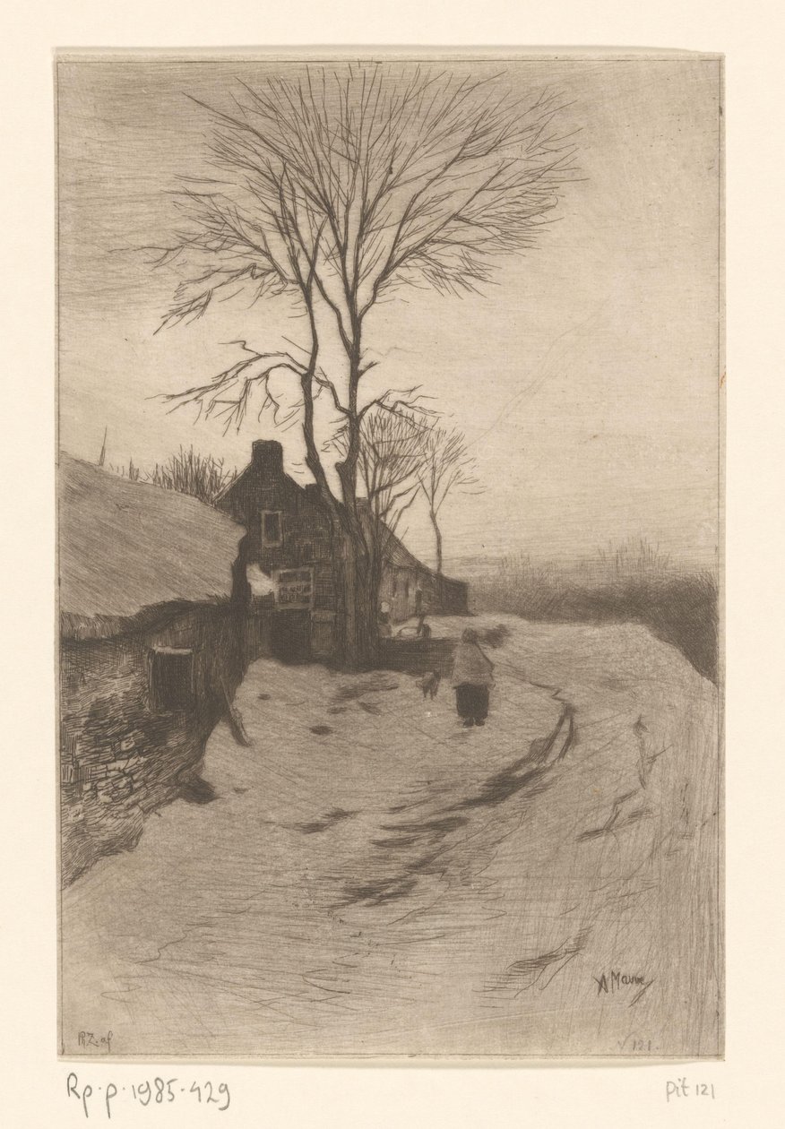 Çıplak ağaçları olan bir yol boyunca çiftlikler Hiver (orijinal başlık) by Philip Zilcken
