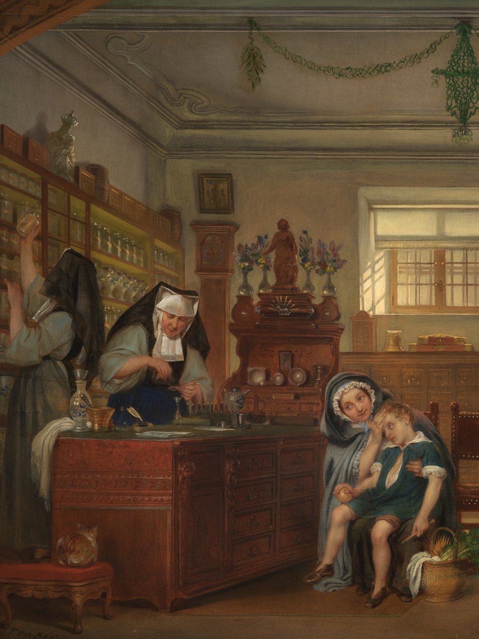 Saint-John's Hastanesindeki Eczanenin Detayı (panel üzeri yağlı boya) by Philipe Jacques van Bree