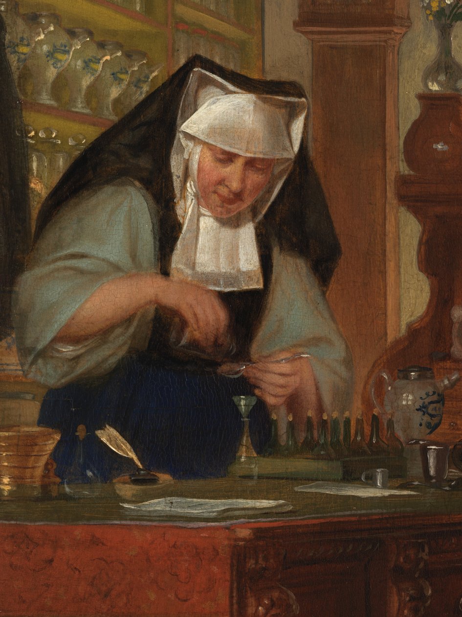 Saint-John's Hastanesindeki Eczanenin Detayı (panel üzeri yağlı boya) by Philipe Jacques van Bree
