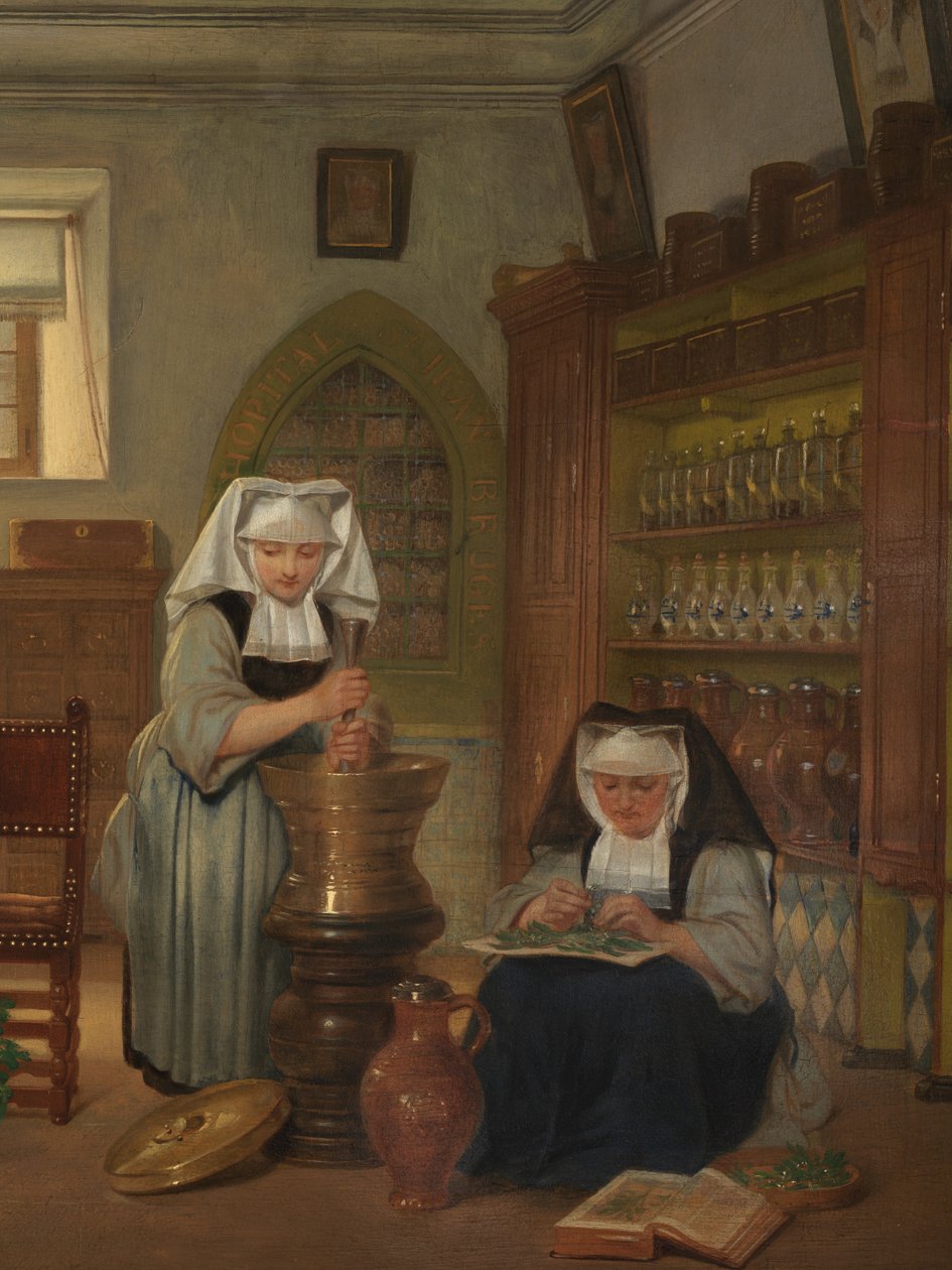 Saint-John's Hastanesindeki Eczanenin Detayı (panel üzeri yağlı boya) by Philipe Jacques van Bree