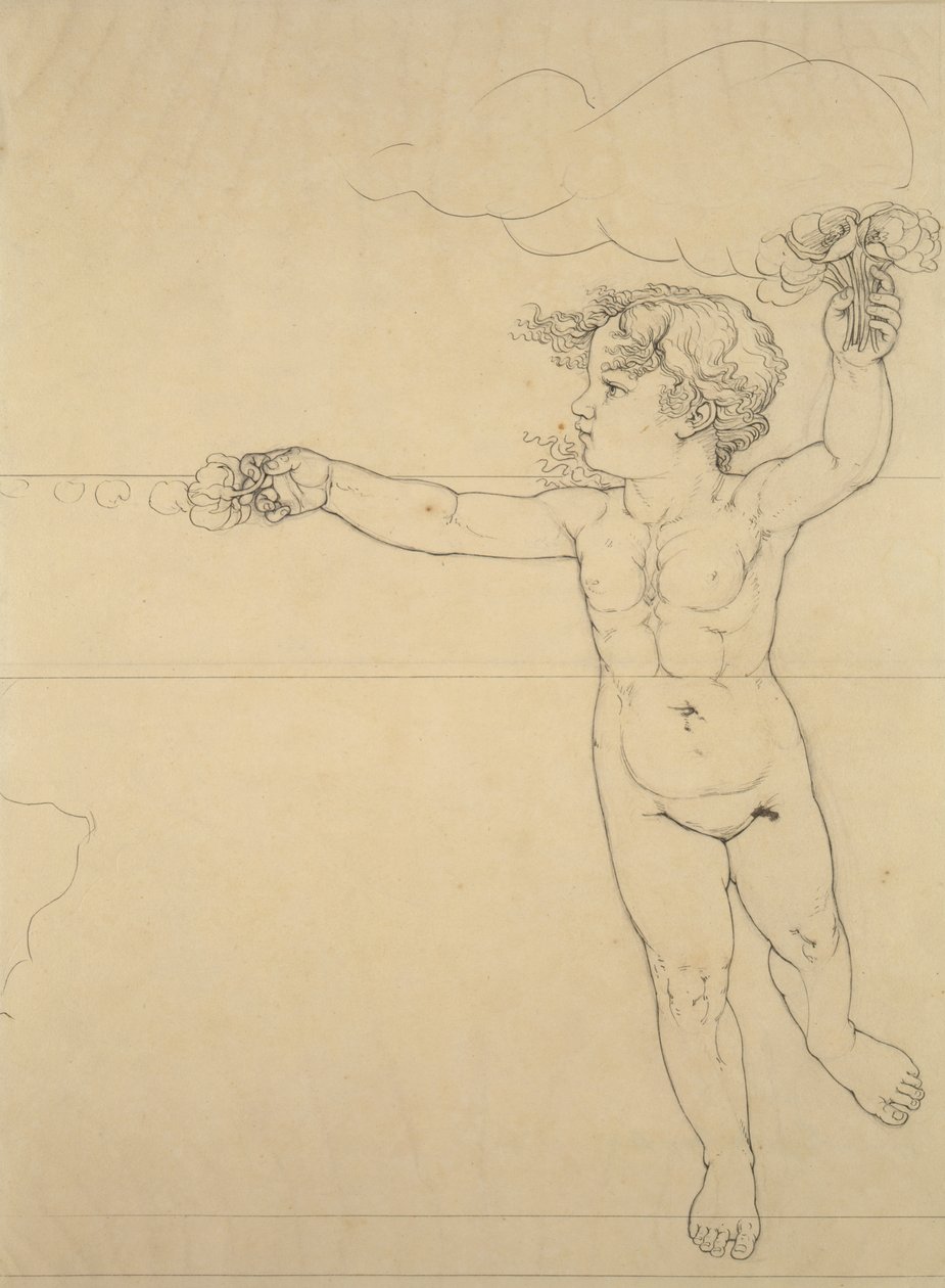 Sağ taraf Güllü Cin, Sabah için çalışma, 1809 (kağıt üzerinde kurşun kalem üzerine kalem ve siyah mürekkep) by Philipp Otto Runge