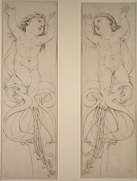 Amaryllis Fabrikasında Sol ve Sağ Cin, 1809 (kağıt üzerinde kalem ve mürekkep) by Philipp Otto Runge