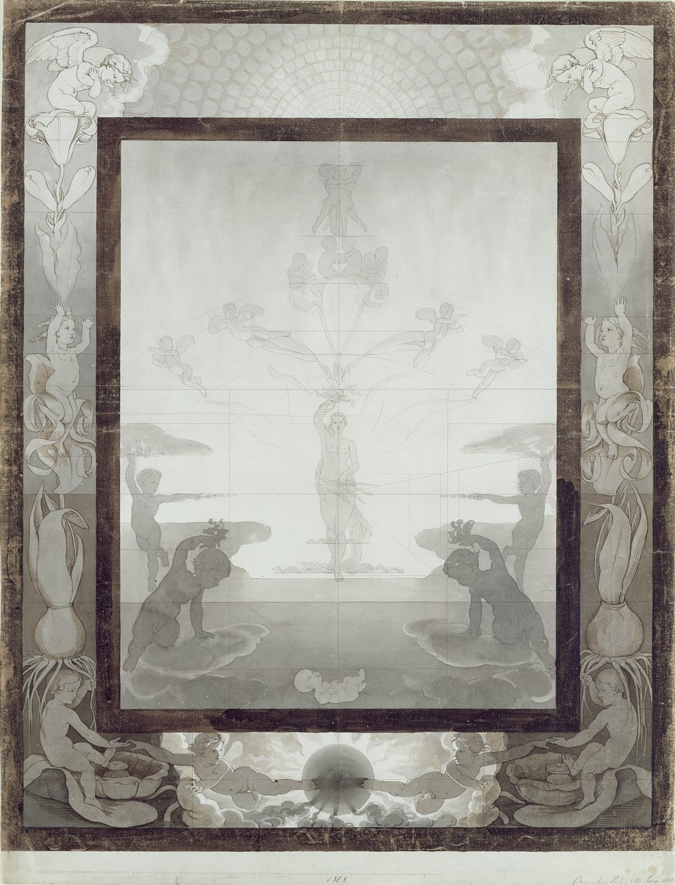 The Morning, 1807 (kahverengi ve gri renkte kalem ve fırça, kağıt üzerinde kurşun kalemle yıkanır) (bkz. 147752) by Philipp Otto Runge