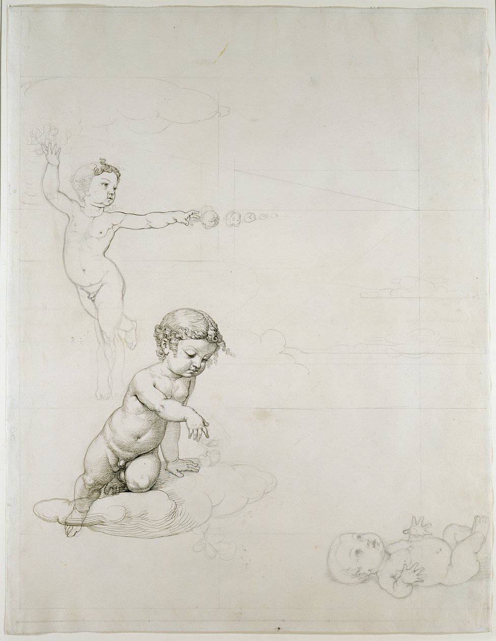 İki Gül Cin ve Tarladaki Bebek, 180708 (kağıt üzerinde kalem ve mürekkep) by Philipp Otto Runge