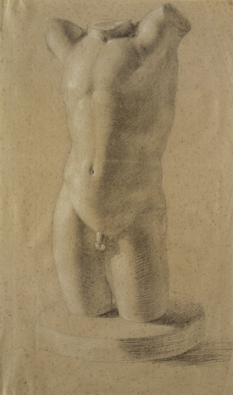 Yuvarlak kaide üzerinde bir Genç Adamın Gövdesi, 1800 (gri kağıt üzerinde siyah beyaz tebeşir) by Philipp Otto Runge