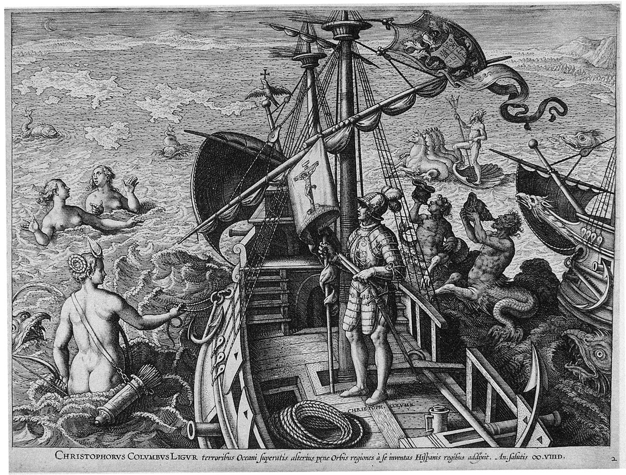 Christophorus Columbus Ligur America Retectio, 1591 by Philipp Galle