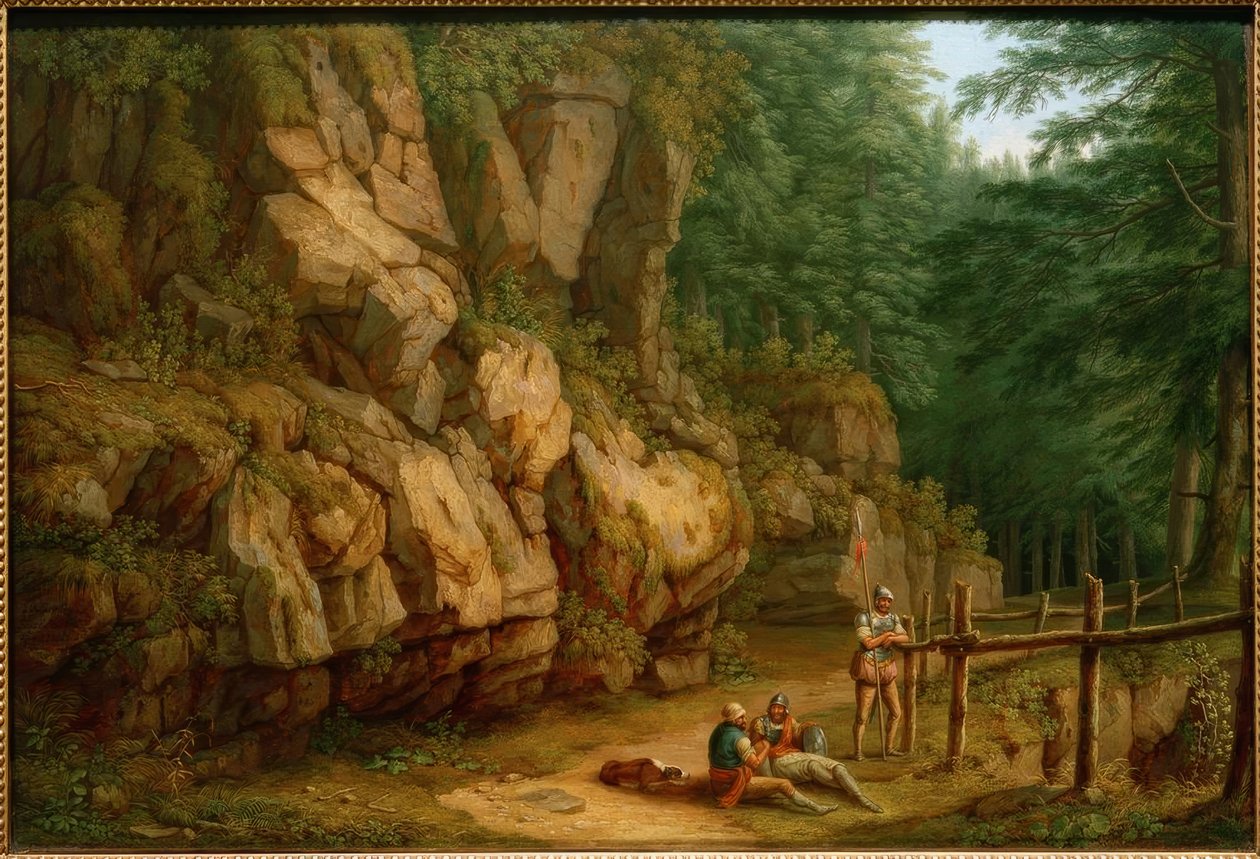 Hackert, askerlerle kayalık manzara (Masso del Diavolo) by Philipp Hackert