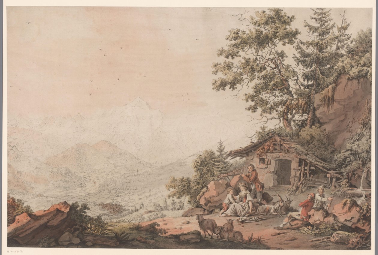 Dağlarda bir evde aile by Philipp Jacques Loutherbourg (I) (attributed to)