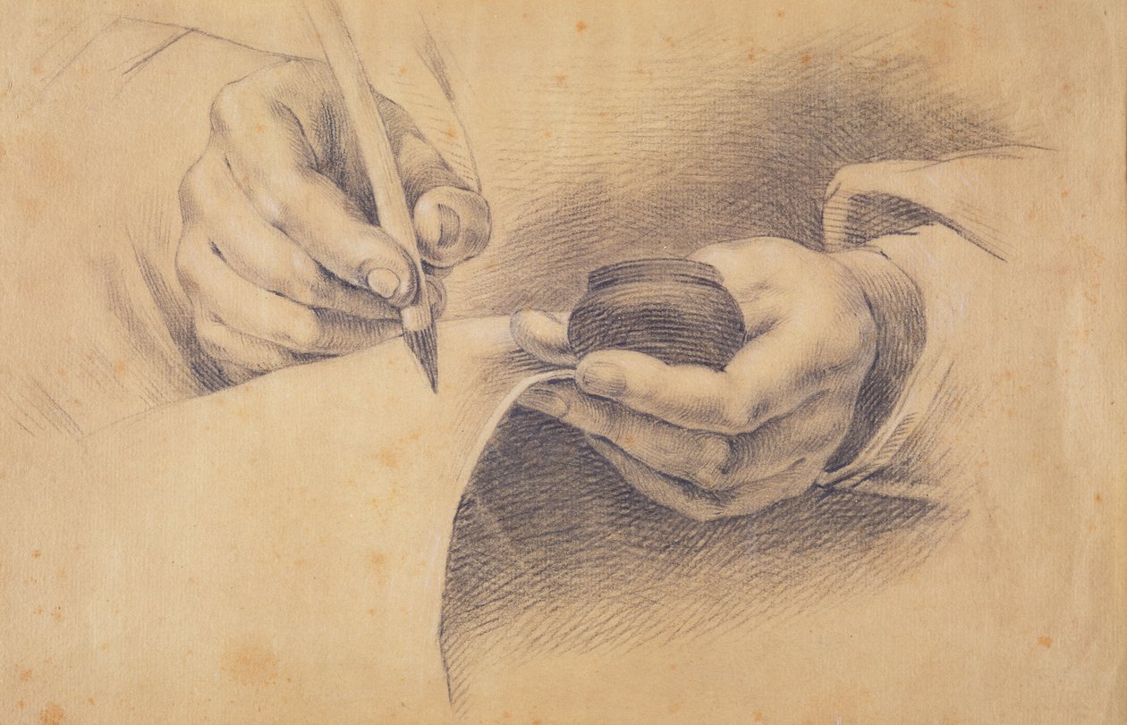 Elleri Çizmek, 1798 (kahverengi kağıt üzerinde beyaz ile yükseltilmiş siyah tebeşir) by Philipp Otto Runge