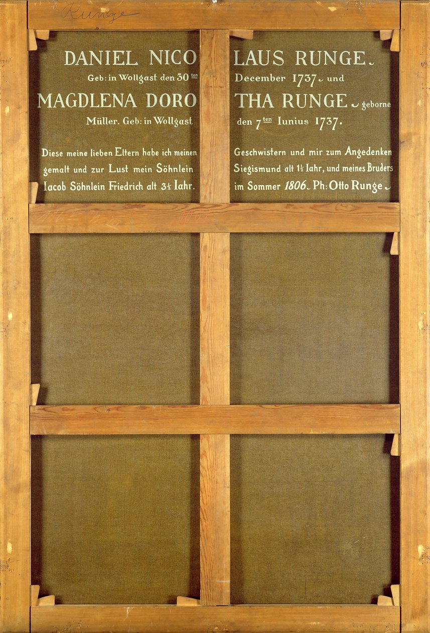 Resmin arkasındaki yazıt, 'Sanatçının Ebeveynleri', 1806 by Philipp Otto Runge