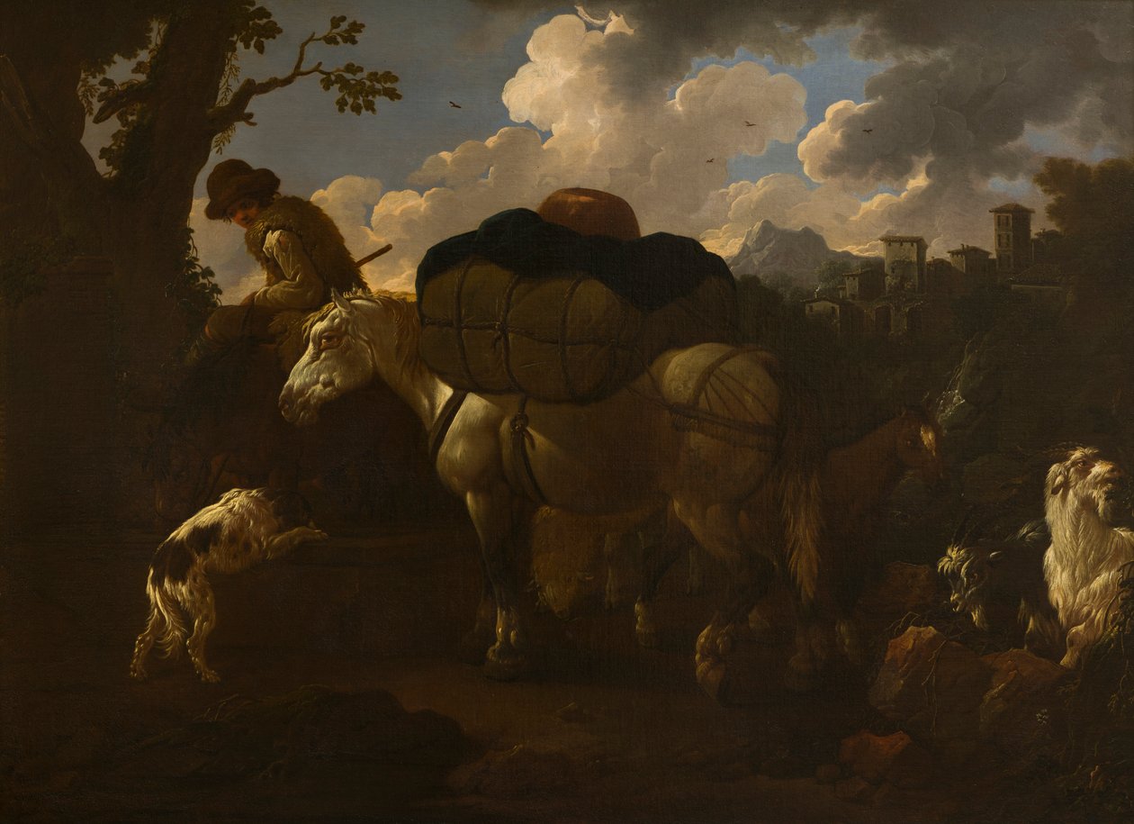 Bir köylü sahnesi, c.1677-1706 (tuval üzerine yağlı boya) by Philipp Peter called Rosa da Tivoli Roos