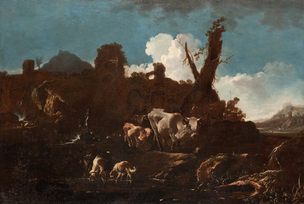 İtalyan Manzarasında Sığır by Philipp Peter called Rosa da Tivoli Roos