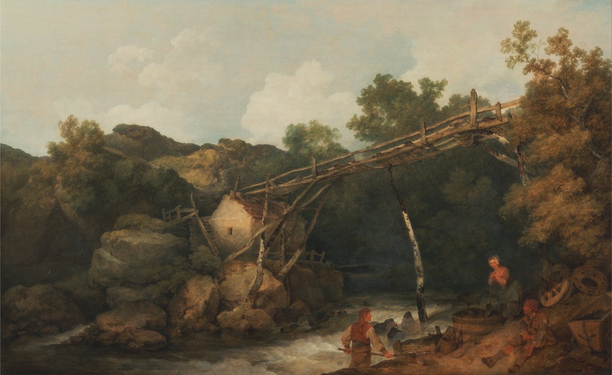 Ahşap Konveyörün Altında Çalışan Figürlerle Derbyshire, Matlock Yakınlarından Bir Görünüm by Philippe Jacques de Loutherbourg