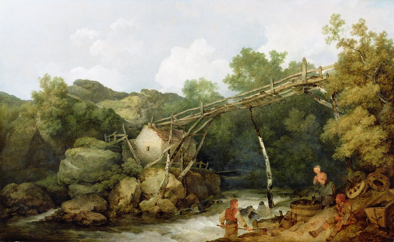 Ahşap Konveyörün Altında Çalışan Figürlerle Matlock, Derbyshire Yakınlarından Bir Görünüm, 1785 by Philippe Jacques de Loutherbourg
