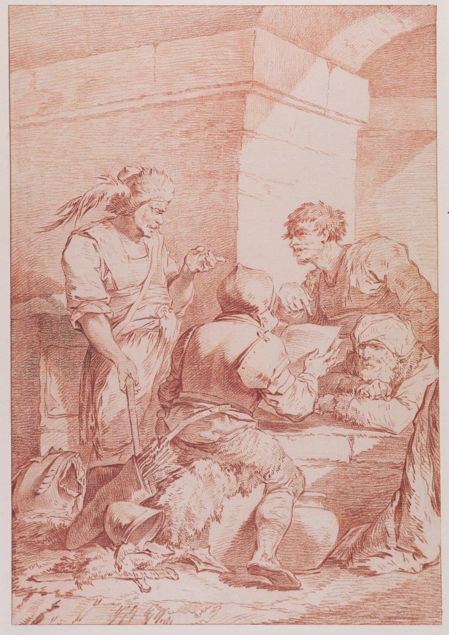 Corps de Garde (Kitapla Yenilen Barbarlar) (kağıt üzerine grafit üzerine kırmızı tebeşir) by Philippe Jacques de Loutherbourg