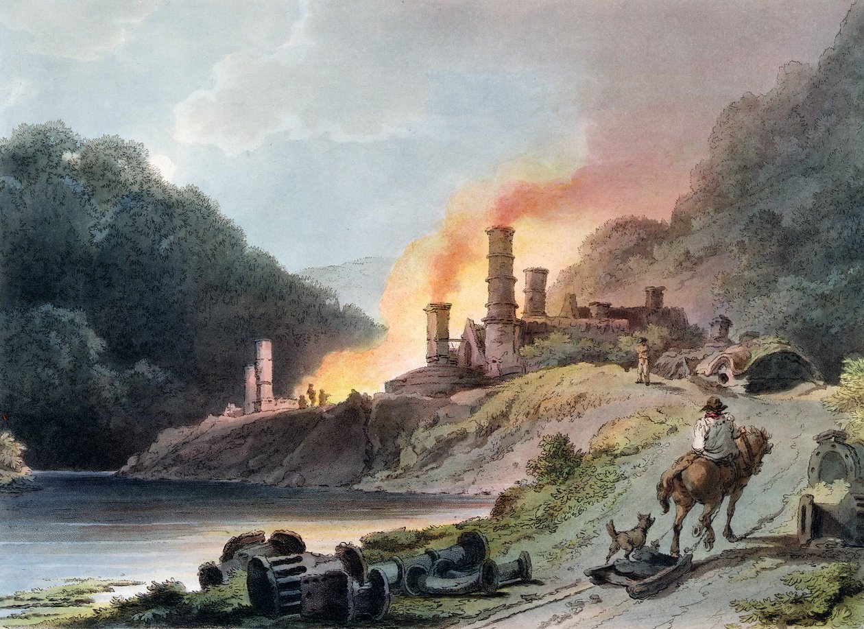 Demir İşleri, Coalbrookdale, William Pickett tarafından gravür, c.1805 (renkli aquatint) by Philippe Jacques de Loutherbourg