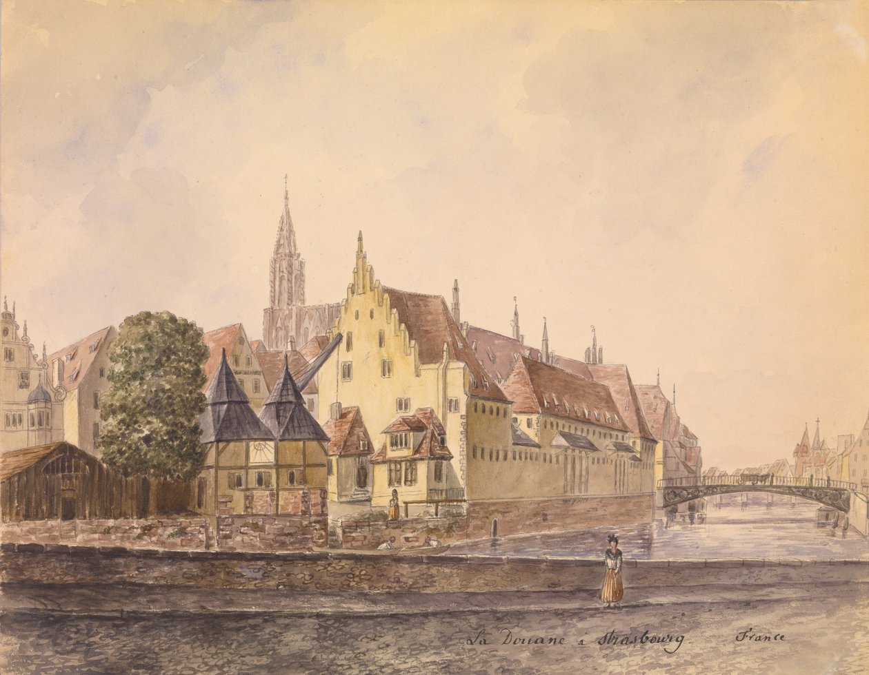 Strasbourg'daki Tuna Nehri (kağıt üzerine suluboya) by Philippe Auguste de Peellaert