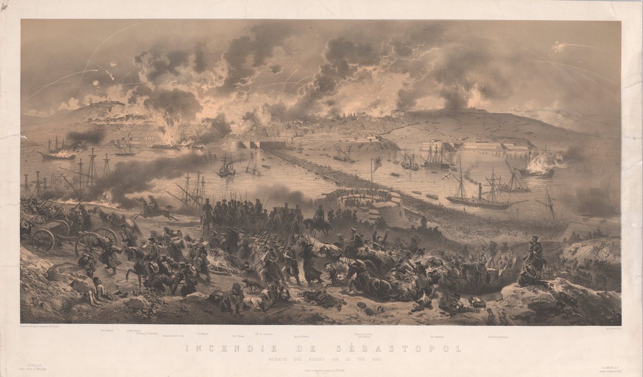 Sivastopol Yangını. Rusların Kuzey Kıyısında Geri Çekilmeleri, 1855. by Philippe Benoist