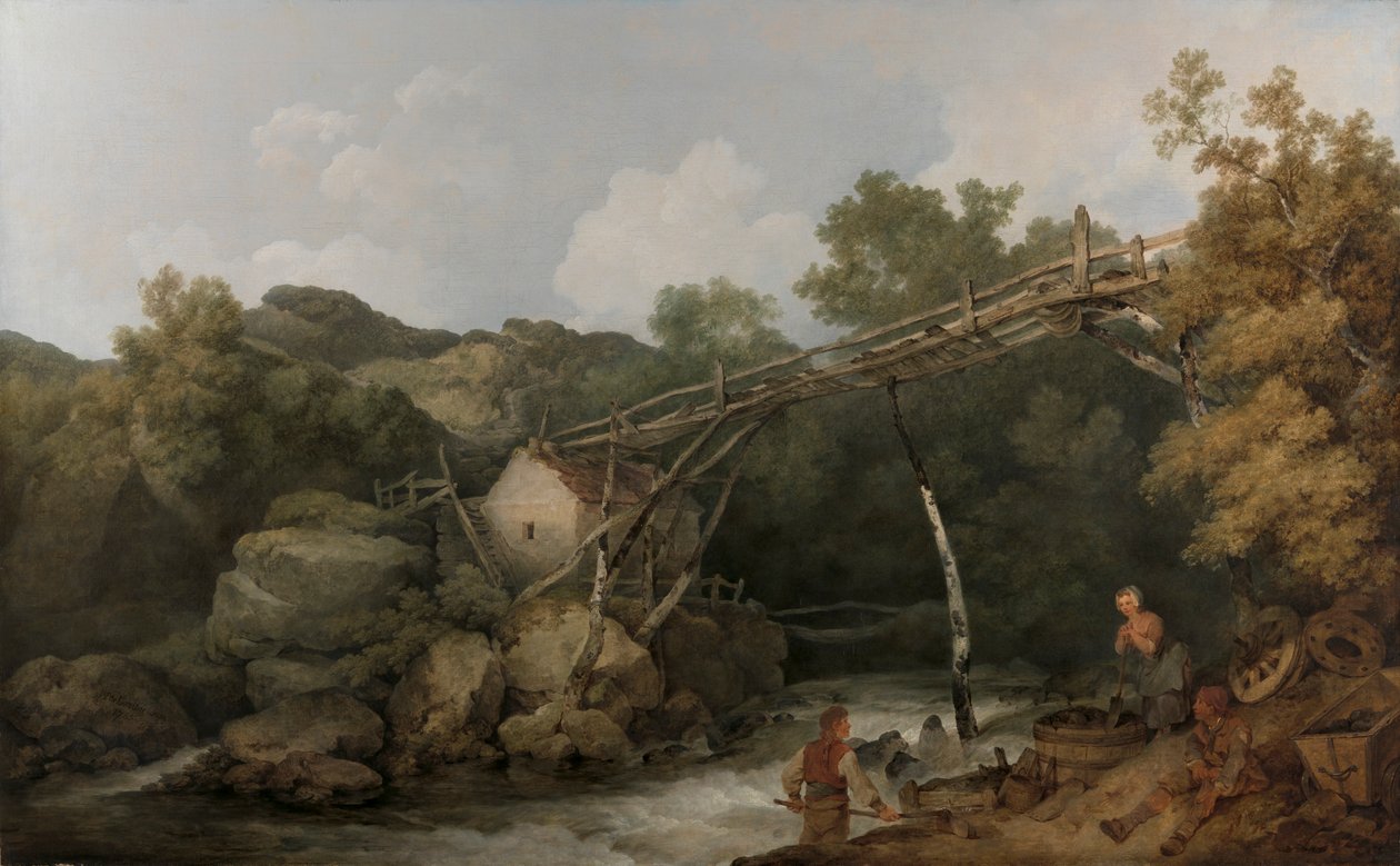 Tahta Bir Konveyörün Altında Çalışan Figürlerle Derbyshire, Matlock Yakınlarından Bir Görünüm by Philippe Jacques de Loutherbourg